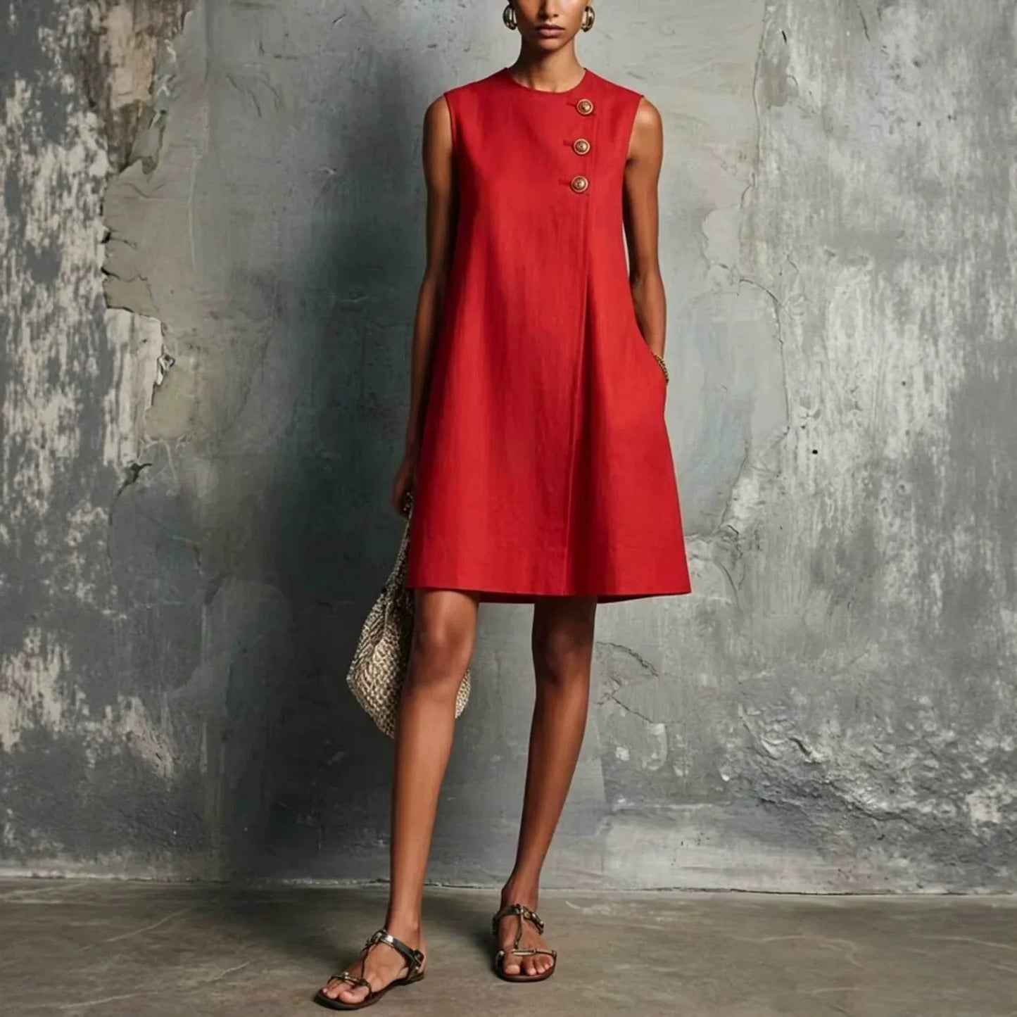 AUBREY - VESTIDO CORTO CON BOTONES ASIMÉTRICO