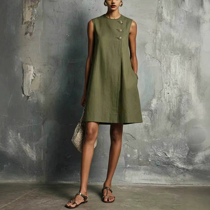 AUBREY - VESTIDO CORTO CON BOTONES ASIMÉTRICO