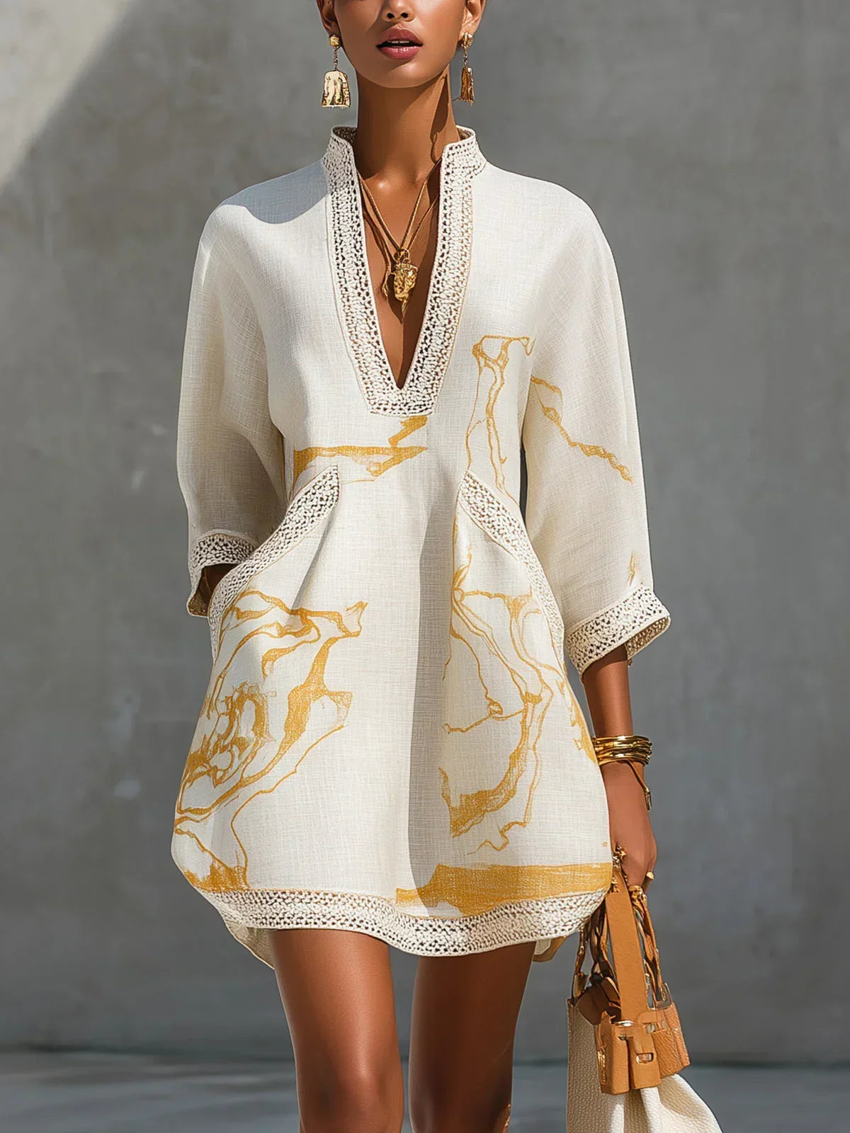 DONATELLA - VESTIDO CORTO CON ESTAMPADO MÁRMOL Y ENCAJE