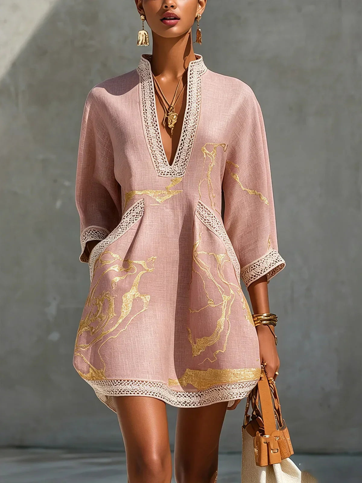 DONATELLA - VESTIDO CORTO CON ESTAMPADO MÁRMOL Y ENCAJE
