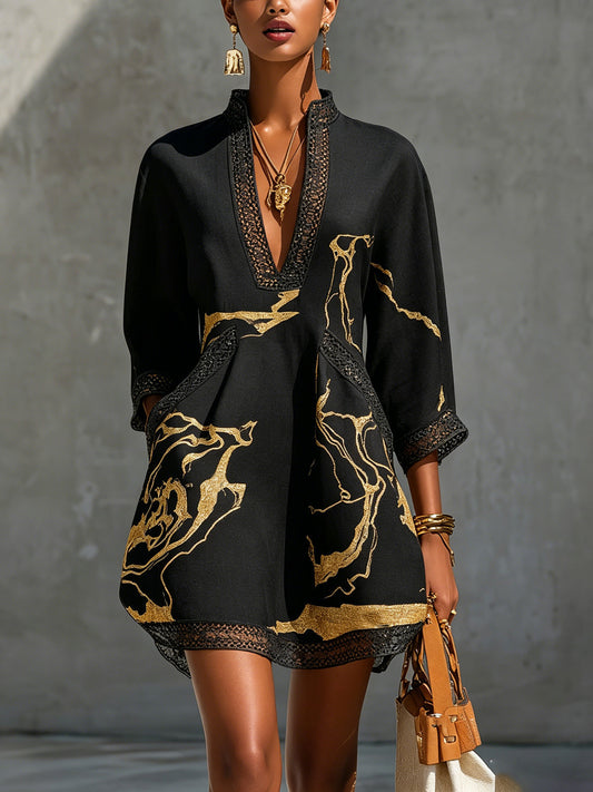 DONATELLA - VESTIDO CORTO CON ESTAMPADO MÁRMOL Y ENCAJE