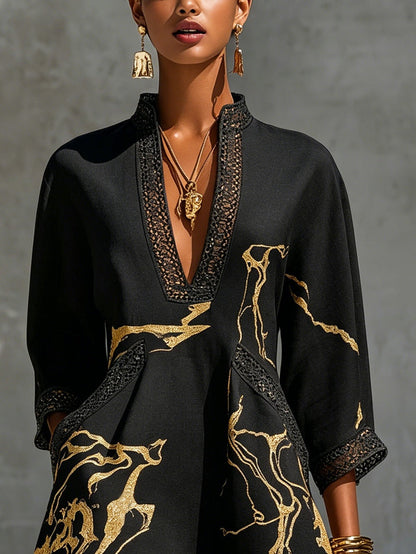 DONATELLA - VESTIDO CORTO CON ESTAMPADO MÁRMOL Y ENCAJE
